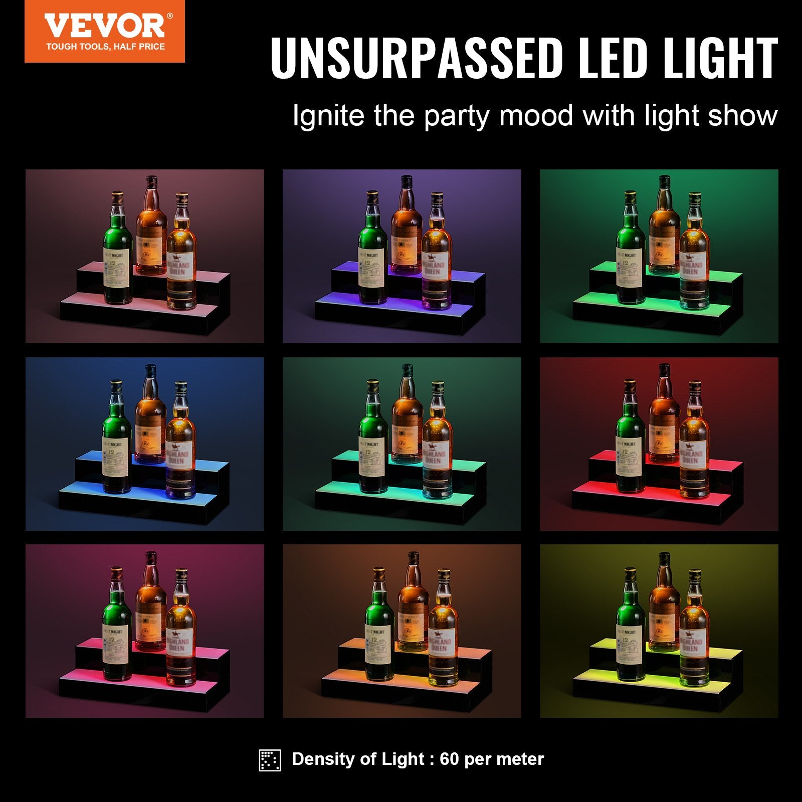 LED Lighted Liquor Bottle Display, 2 Tiers 16 Inch Commercial Illuminated Home Bar Shelf, 2 Steps Whiskey V952-ZTXLEDJPZSJ2BMG48V3