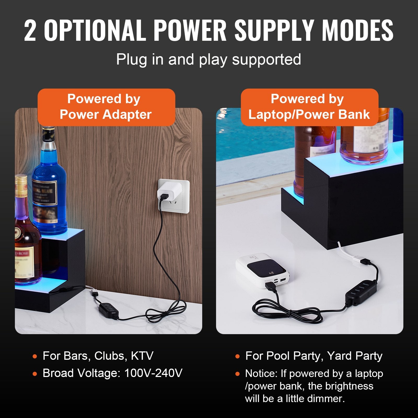 LED Lighted Liquor Bottle Display, 2 Tiers 16 Inch Commercial Illuminated Home Bar Shelf, 2 Steps Whiskey V952-ZTXLEDJPZSJ2BMG48V3