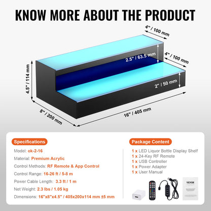 LED Lighted Liquor Bottle Display, 2 Tiers 16 Inch Commercial Illuminated Home Bar Shelf, 2 Steps Whiskey V952-ZTXLEDJPZSJ2BMG48V3