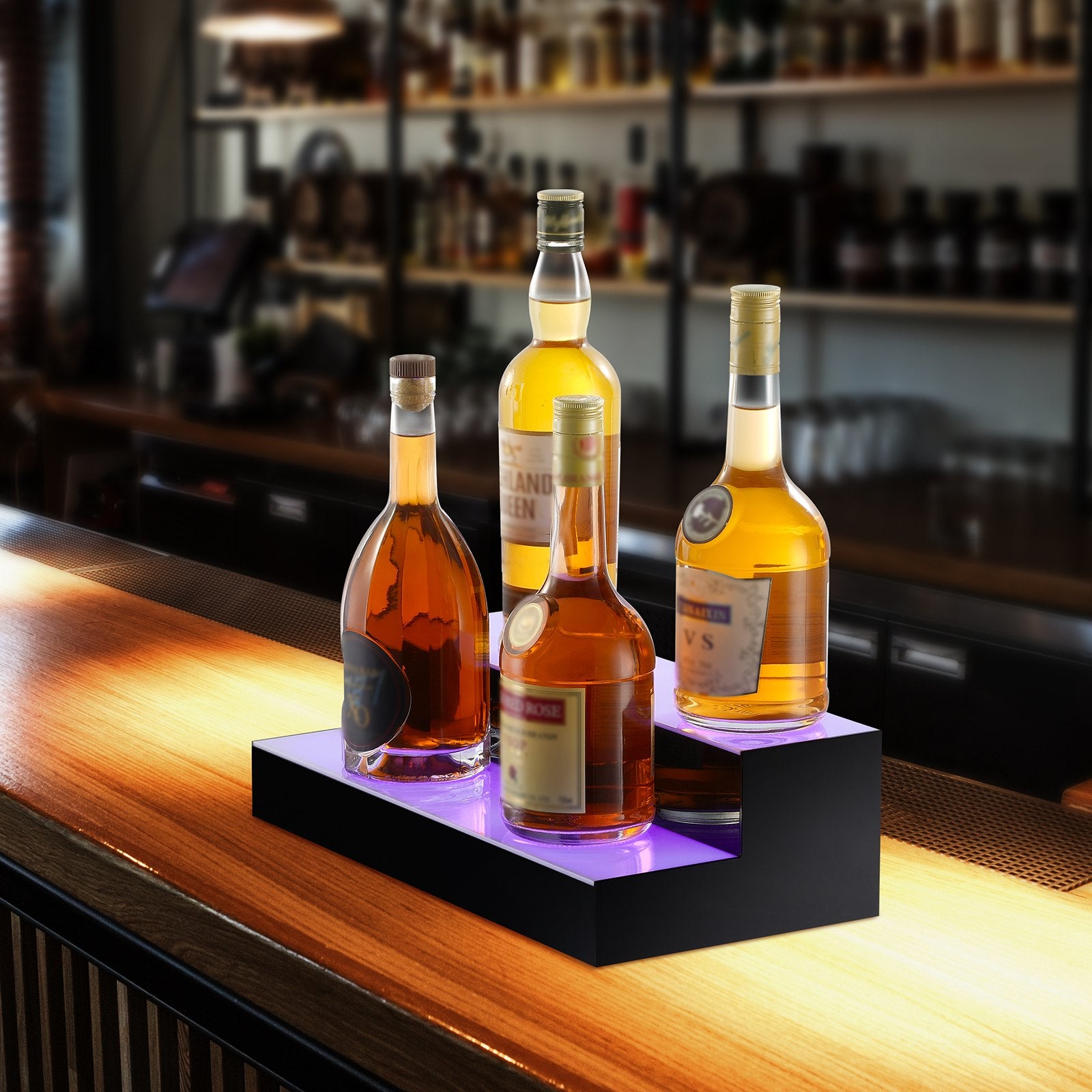 LED Lighted Liquor Bottle Display, 2 Tiers 16 Inch Commercial Illuminated Home Bar Shelf, 2 Steps Whiskey V952-ZTXLEDJPZSJ2BMG48V3