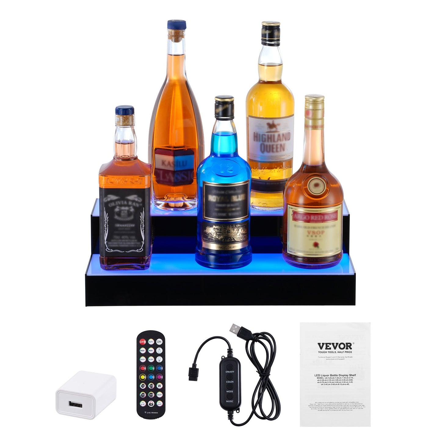 LED Lighted Liquor Bottle Display, 2 Tiers 16 Inch Commercial Illuminated Home Bar Shelf, 2 Steps Whiskey V952-ZTXLEDJPZSJ2BMG48V3