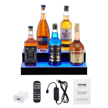LED Lighted Liquor Bottle Display, 2 Tiers 16 Inch Commercial Illuminated Home Bar Shelf, 2 Steps Whiskey V952-ZTXLEDJPZSJ2BMG48V3