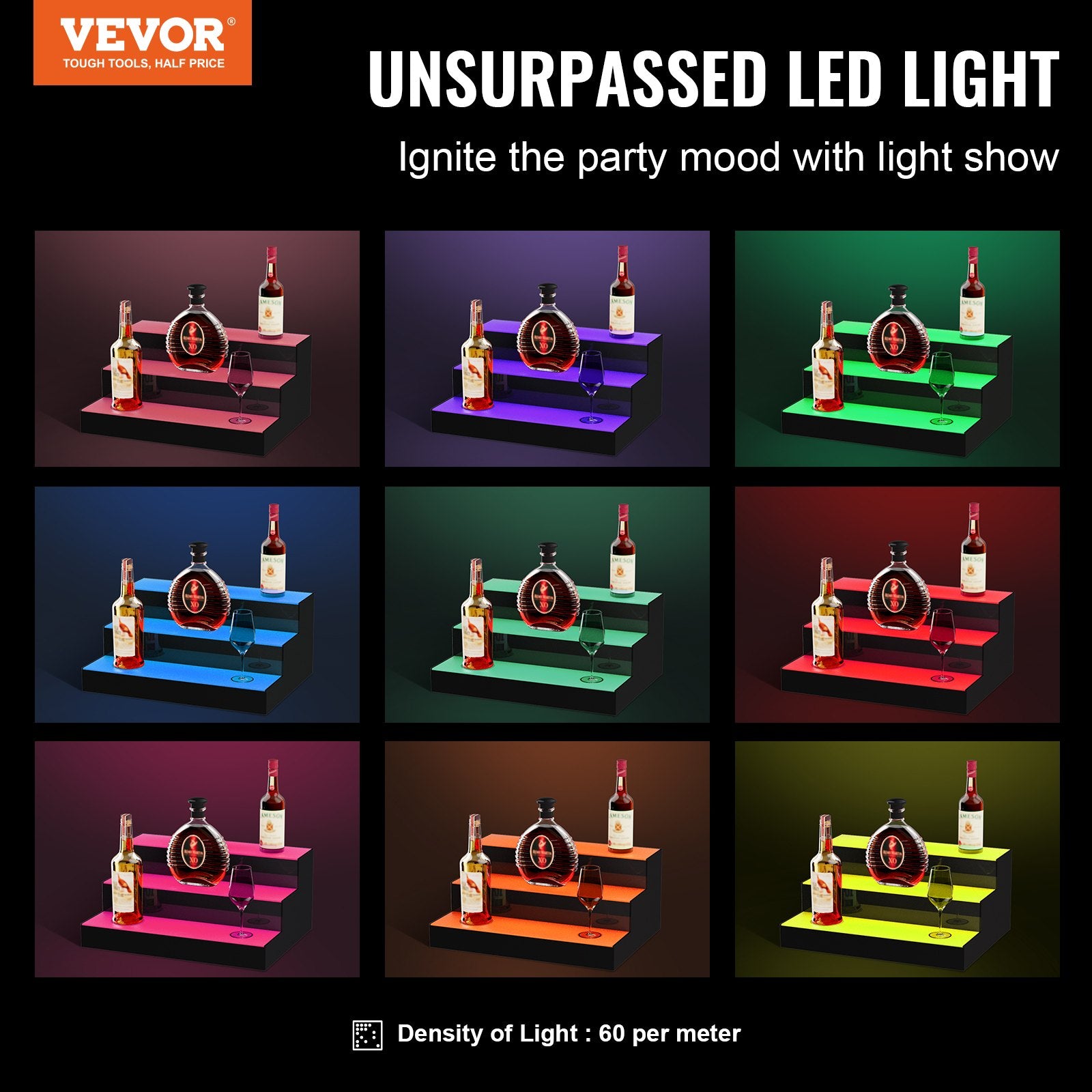 LED Lighted Liquor Bottle Display Bar Shelf RF & App Control 406mm 3-Step V952-ZTXLEDJPZSJ3GG3HZV3