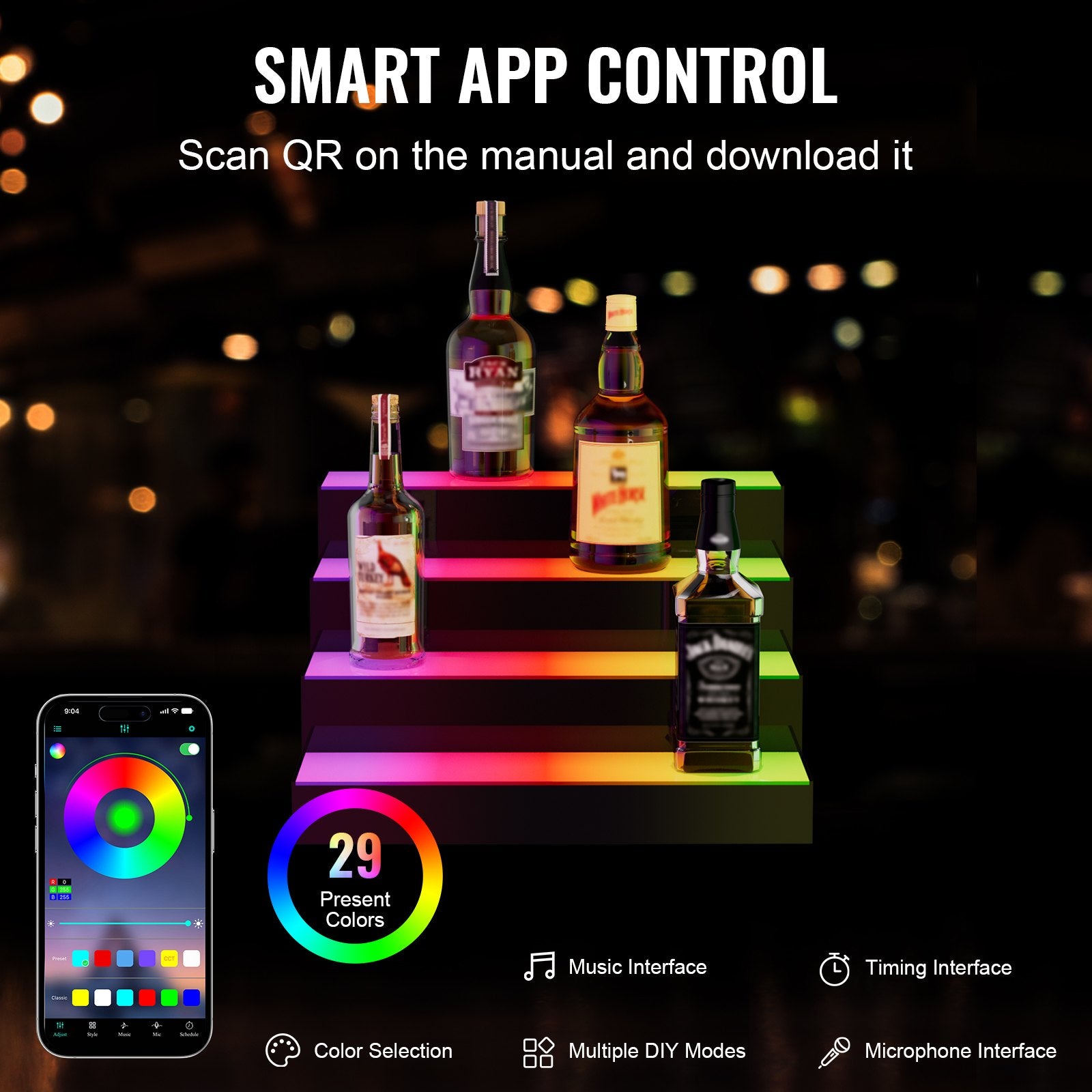 LED Lighted Liquor Bottle Display Bar Shelf RF & App Control 406mm 3-Step V952-ZTXLEDJPZSJ3GG3HZV3