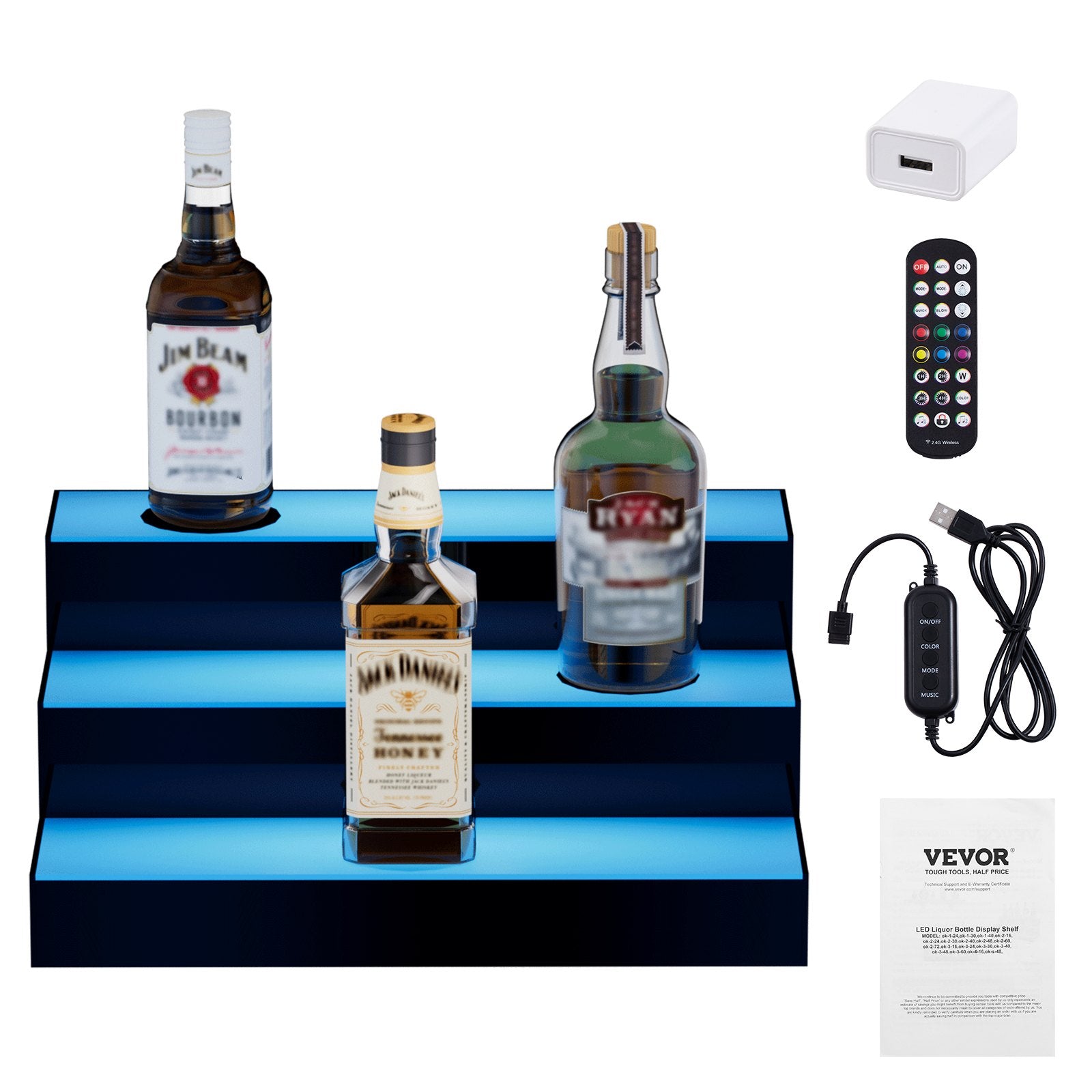 LED Lighted Liquor Bottle Display Bar Shelf RF & App Control 406mm 3-Step V952-ZTXLEDJPZSJ3GG3HZV3
