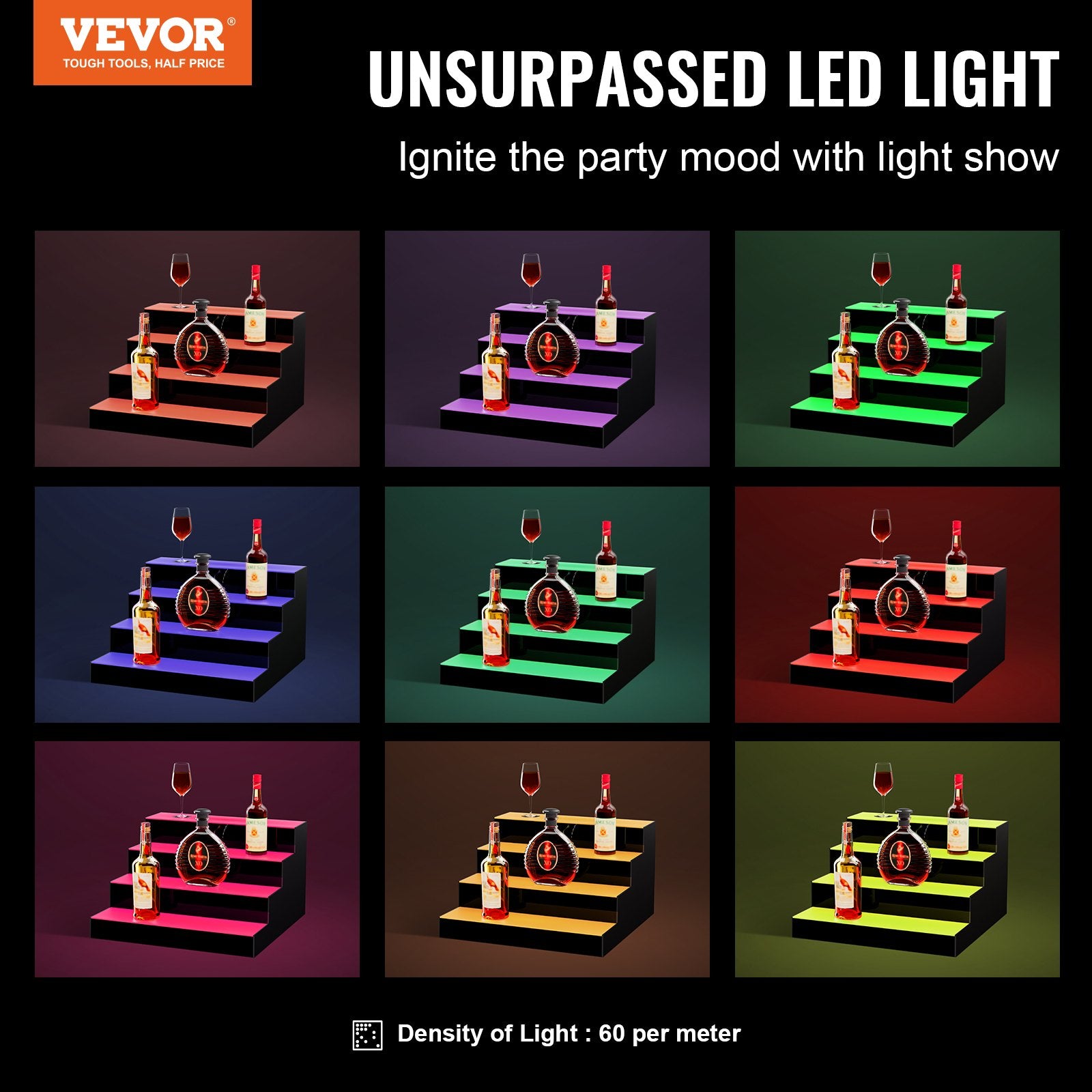LED Lighted Liquor Bottle Display Bar Shelf RF & App Control 406 mm 4-Step V952-ZTXLEDJPZSJ4YKGNLV3