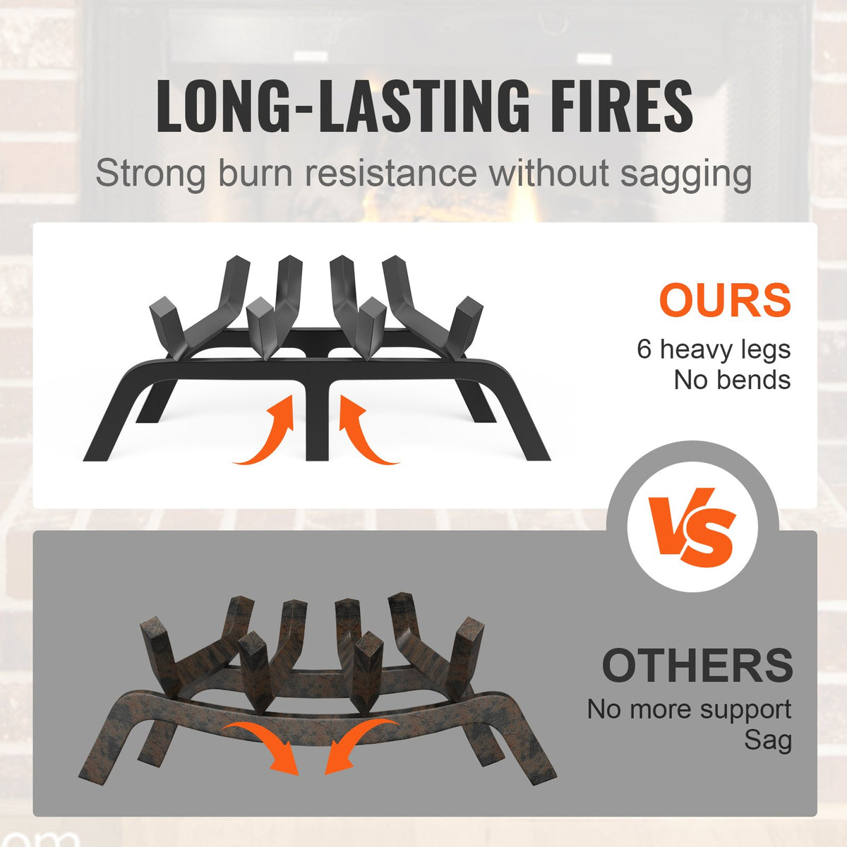 Fireplace Log Grate, 18 inch Heavy Duty Fireplace Grate with 6 Support Legs, Solid Powder-coated Steel Bars, V952-ZTXYMP34X3418YQPWV0