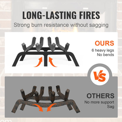Fireplace Log Grate, 18 inch Heavy Duty Fireplace Grate with 6 Support Legs, Solid Powder-coated Steel Bars, V952-ZTXYMP34X3418YQPWV0