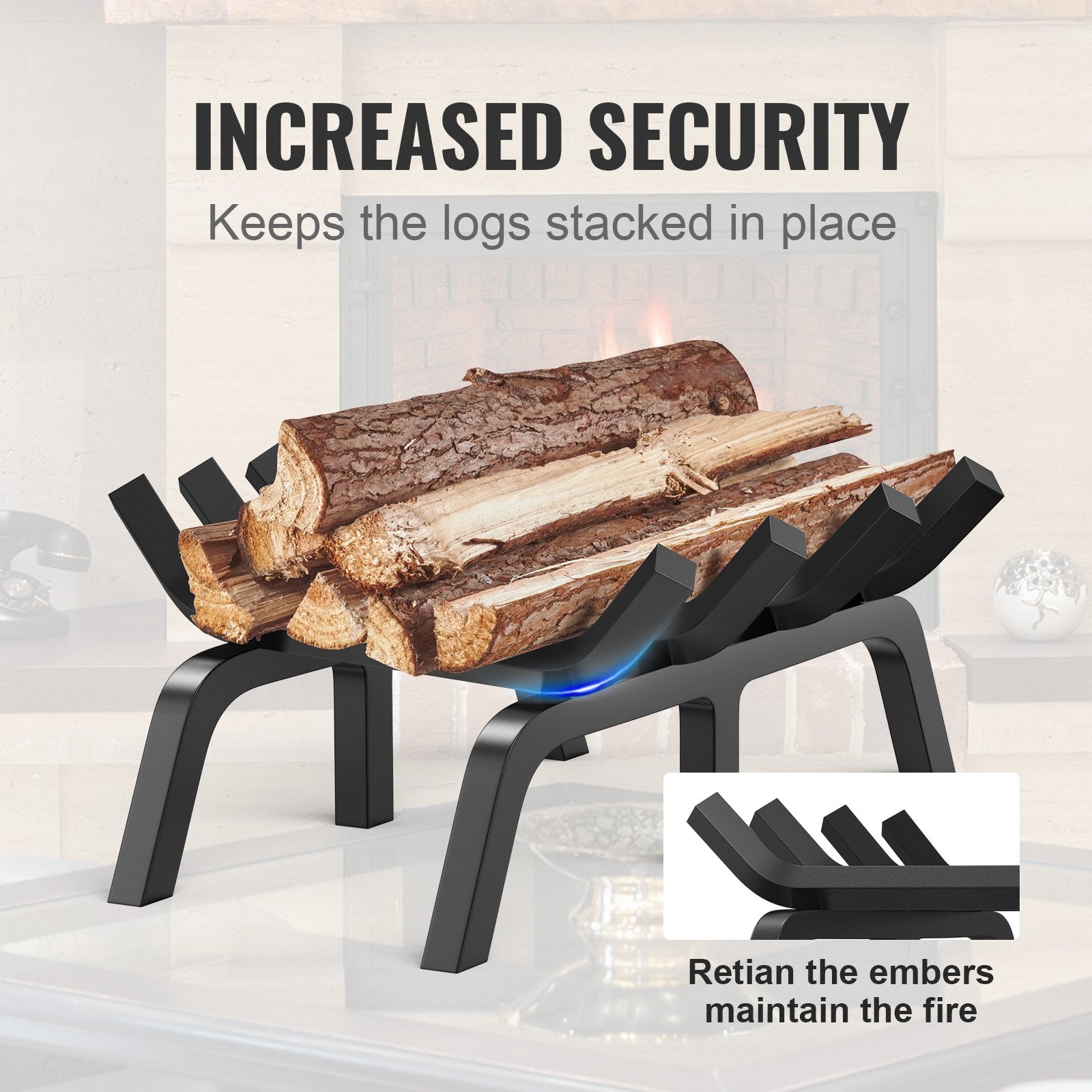 Fireplace Log Grate, 18 inch Heavy Duty Fireplace Grate with 6 Support Legs, Solid Powder-coated Steel Bars, V952-ZTXYMP34X3418YQPWV0