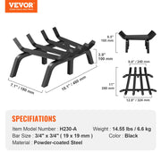 Fireplace Log Grate, 18 inch Heavy Duty Fireplace Grate with 6 Support Legs, Solid Powder-coated Steel Bars, V952-ZTXYMP34X3418YQPWV0
