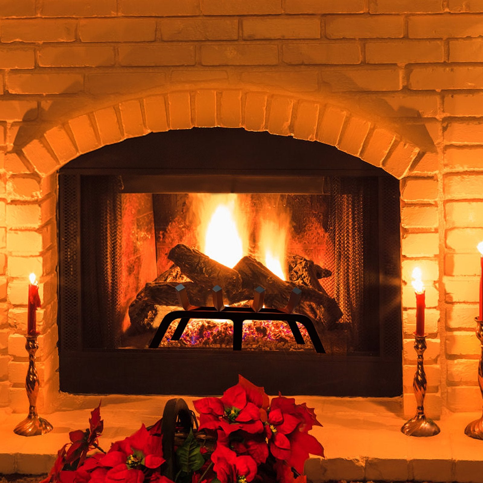Fireplace Log Grate, 18 inch Heavy Duty Fireplace Grate with 6 Support Legs, Solid Powder-coated Steel Bars, V952-ZTXYMP34X3418YQPWV0