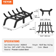 Fireplace Log Grate, 609.6mm Heavy Duty Fireplace Grate with 6 Support Legs, 19.05mm Solid Powder-coated V952-ZTXYMP34X3424Y84PV0