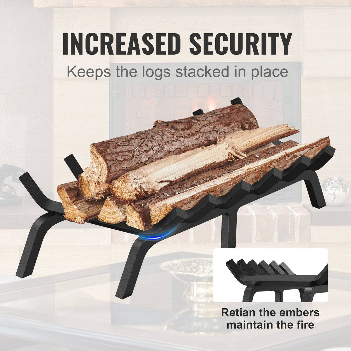 Fireplace Log Grate, 685.8mm Heavy Duty Fireplace Grate with 6 Support Legs, 19.05mm Solid Powder-coated V952-ZTXYMP34X342740JUV0