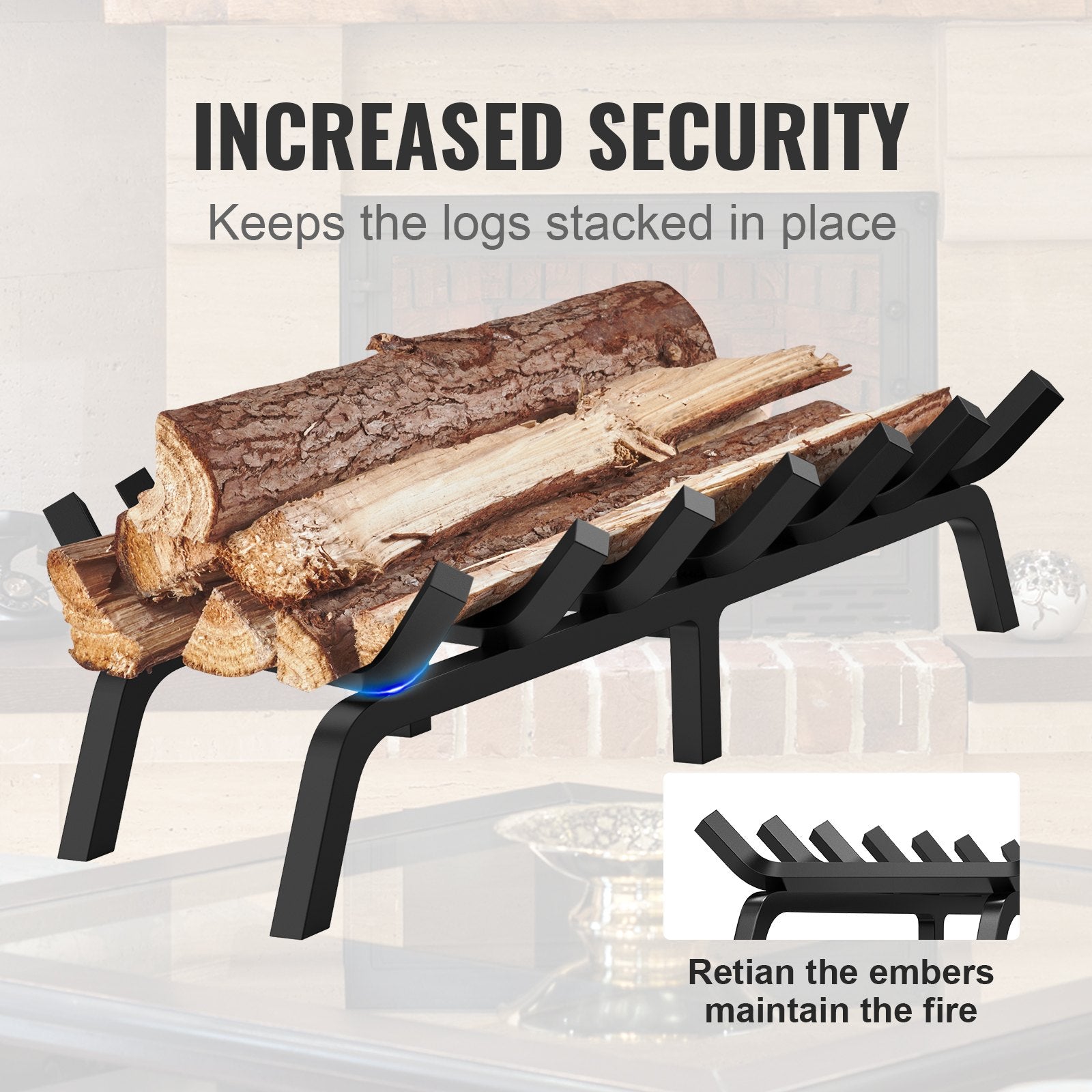 Fireplace Log Grate, 762mm Heavy Duty Fireplace Grate with 6 Support Legs, 19.05mm Solid Powder-coated Steel V952-ZTXYMP34X3430EWF0V0