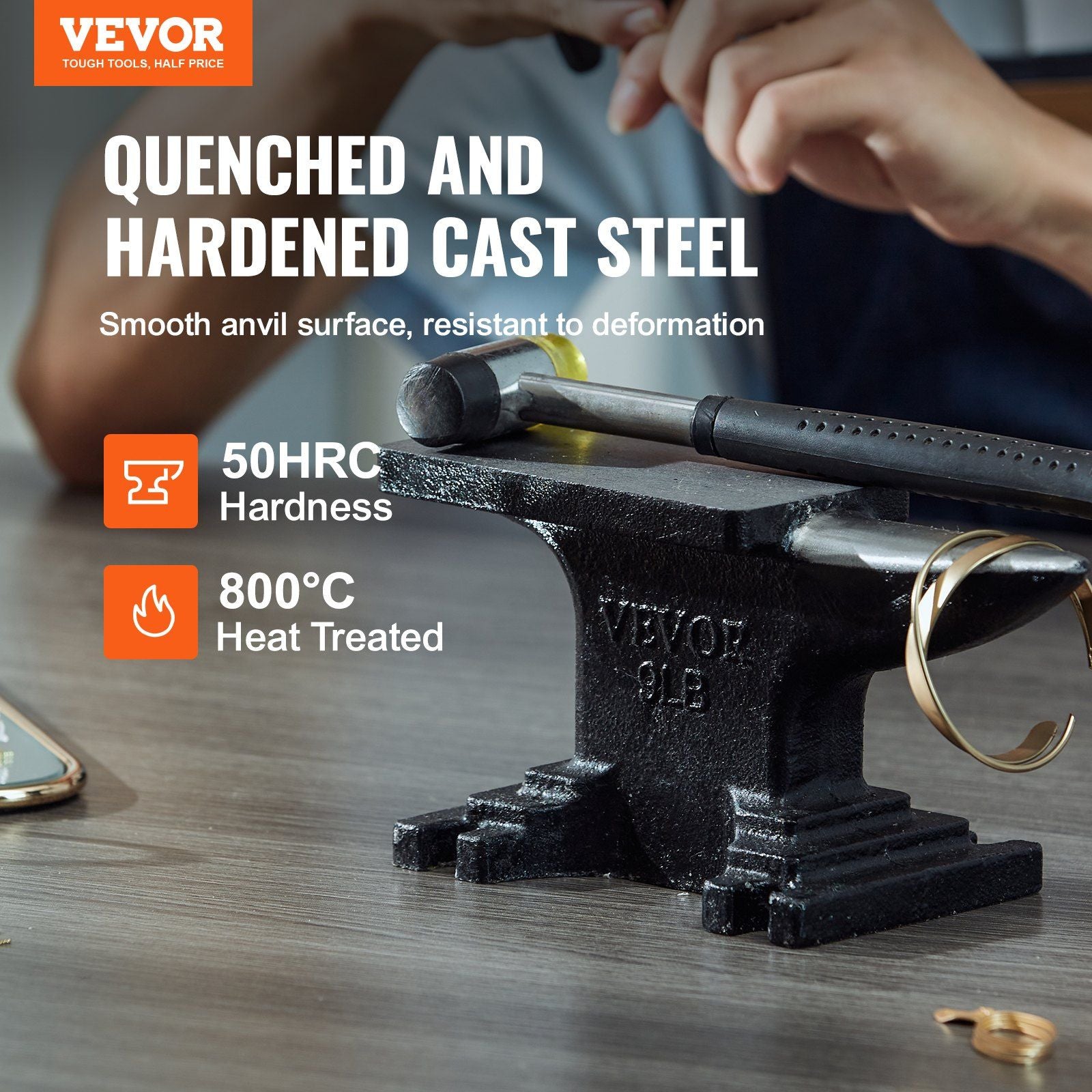 Single Horn Anvil, 8.8Lbs Cast Steel Anvil, High Hardness Rugged Round Horn Anvil Blacksmith, Compact Design V952-ZTZHSZGDJK9LBPA76V0