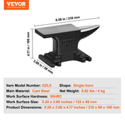 Single Horn Anvil, 8.8Lbs Cast Steel Anvil, High Hardness Rugged Round Horn Anvil Blacksmith, Compact Design V952-ZTZHSZGDJK9LBPA76V0
