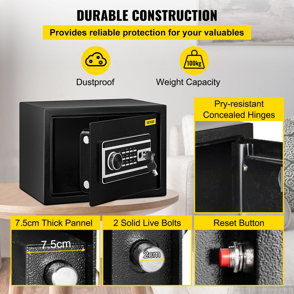 Safe Box, 0.8 CU.FT Fingerprint Safe Box for Money w/ 2 Keys & Digital Keypad, Q235 Steel Safe Box for V952-ZWSBXXHSWC22LQN18V0