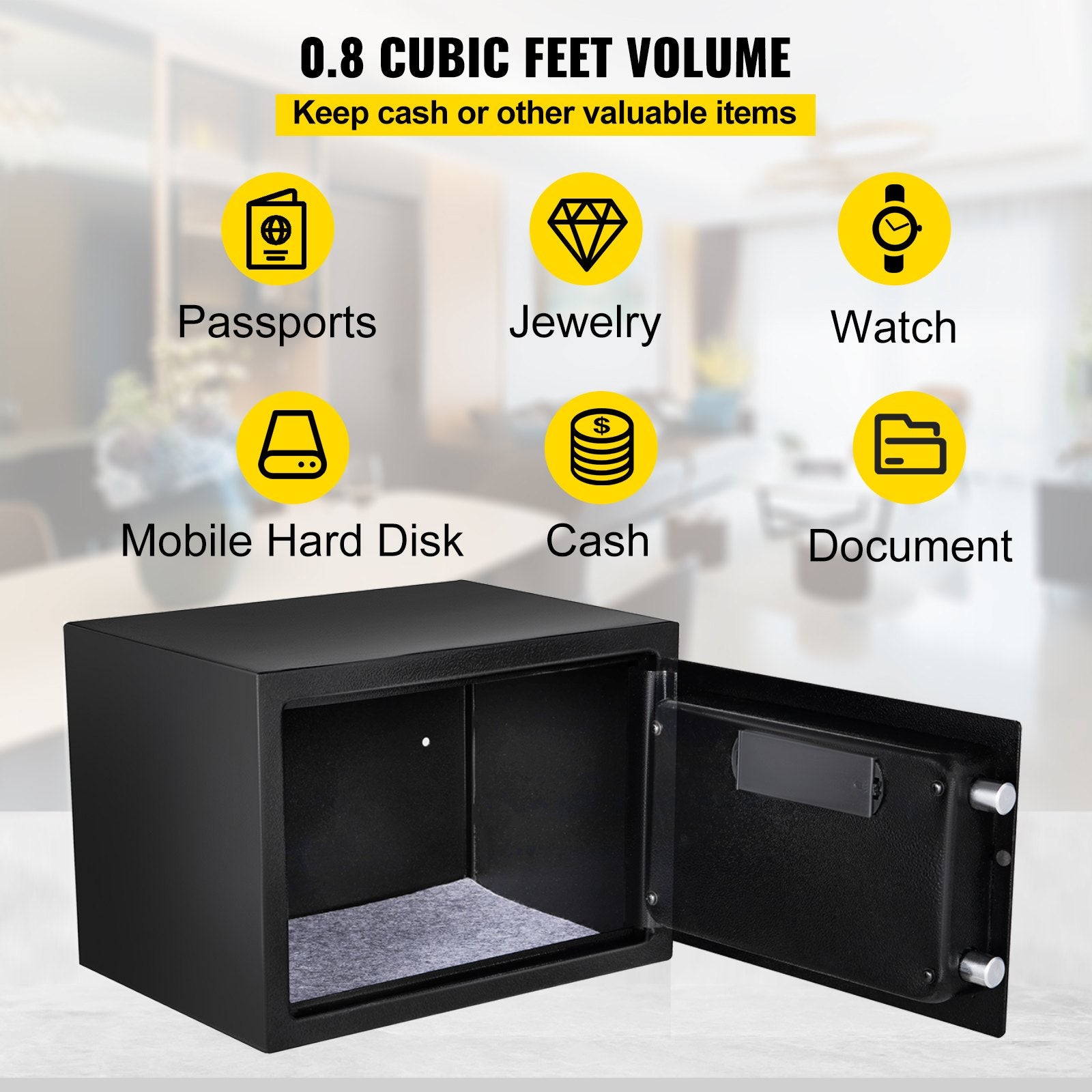 Safe Box, 0.8 CU.FT Fingerprint Safe Box for Money w/ 2 Keys & Digital Keypad, Q235 Steel Safe Box for V952-ZWSBXXHSWC22LQN18V0