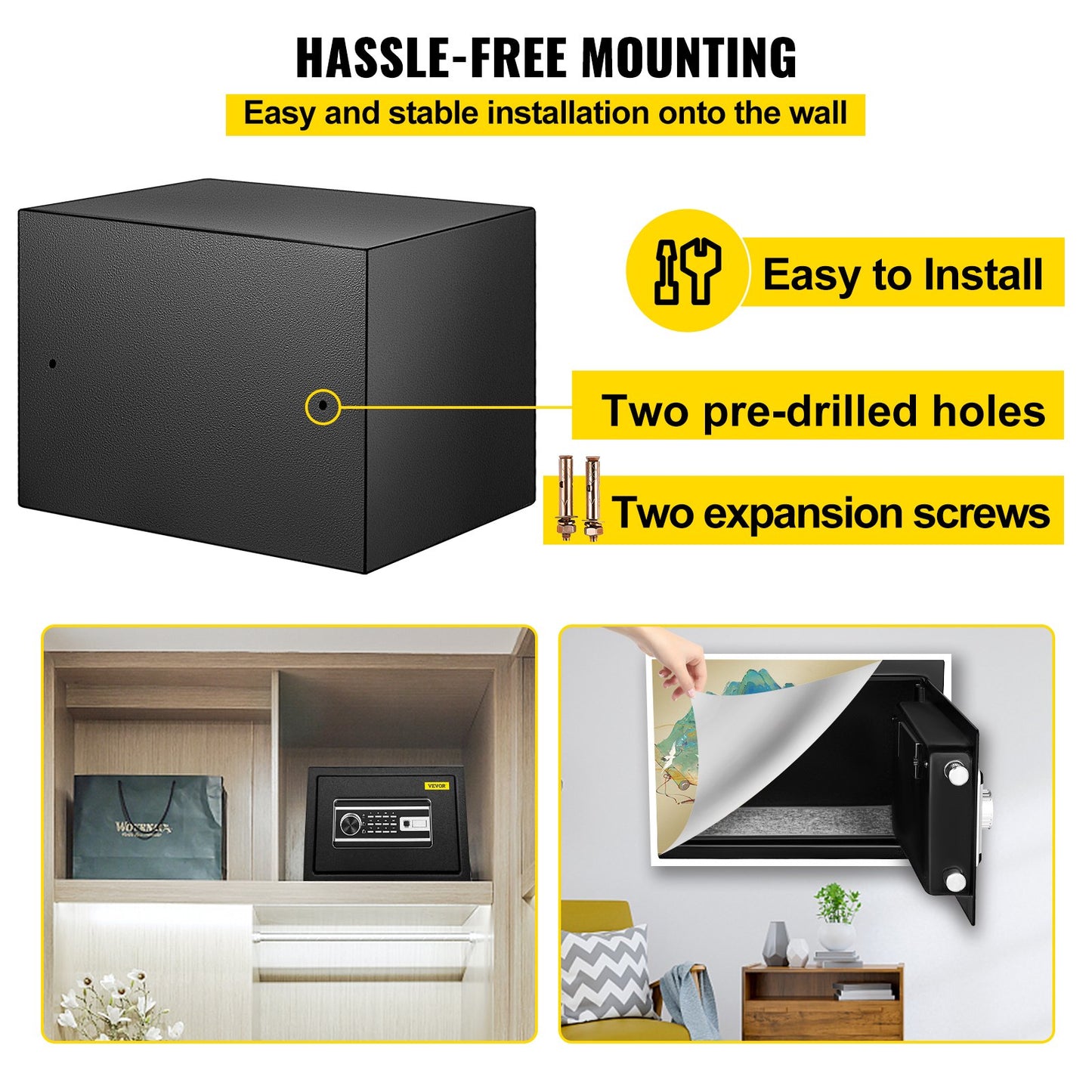 Safe Box, 0.8 CU.FT Fingerprint Safe Box for Money w/ 2 Keys & Digital Keypad, Q235 Steel Safe Box for V952-ZWSBXXHSWC22LQN18V0