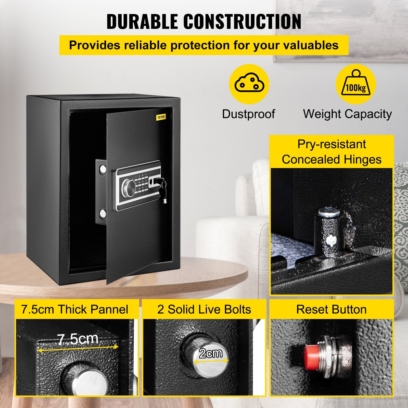 Safe Box, 2.1 CU.FT Fingerprint Safe Box for Money w/ 2 Keys & Digital Keypad, Q235 Steel Safe Box for V952-ZWSBXXHSWC60LWSWEV0