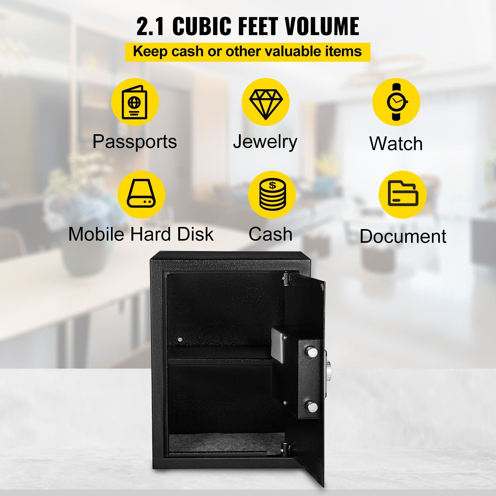 Safe Box, 2.1 CU.FT Fingerprint Safe Box for Money w/ 2 Keys & Digital Keypad, Q235 Steel Safe Box for V952-ZWSBXXHSWC60LWSWEV0