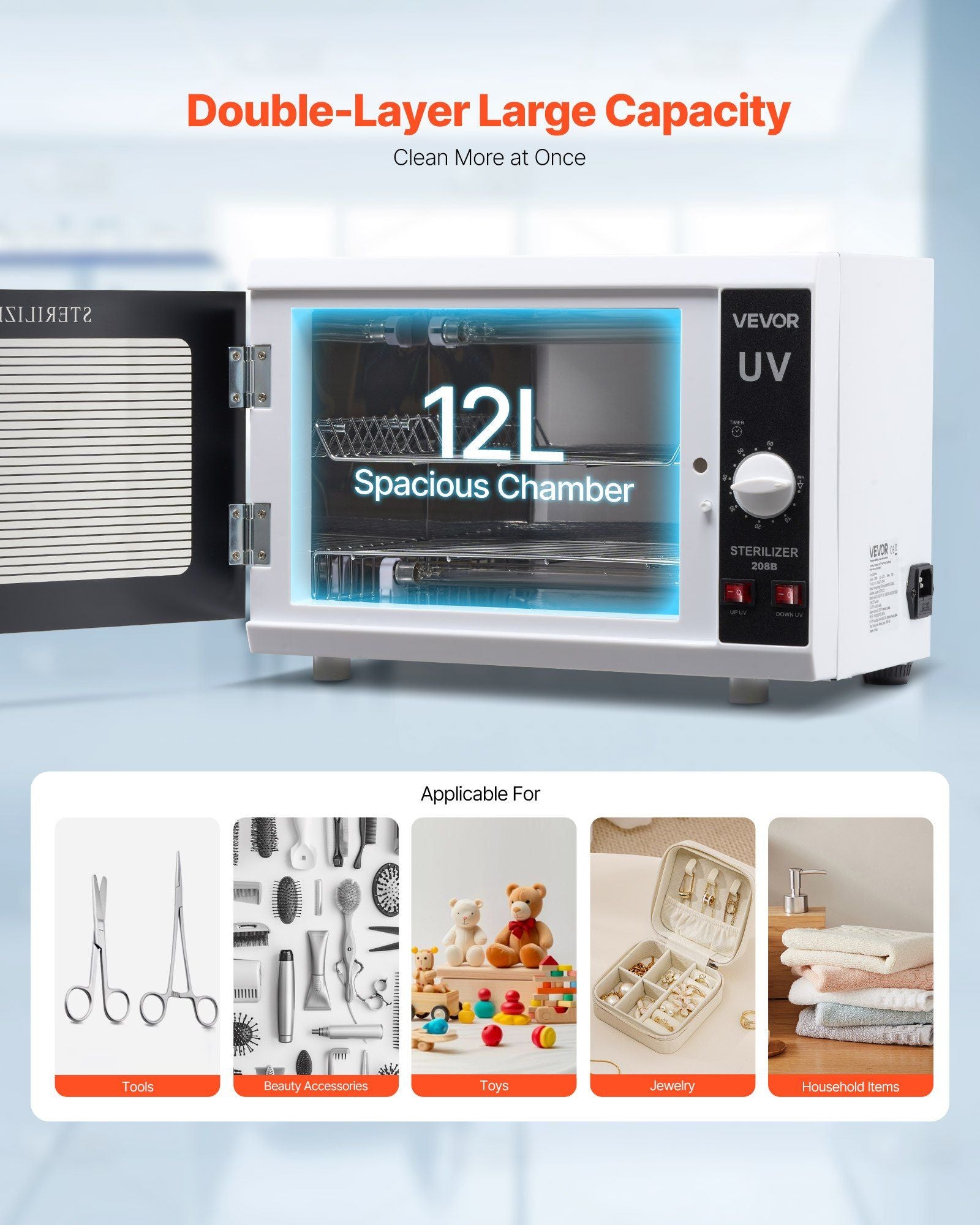 Nail Tool Cleaning Machine, 12L Large Capacity, Knob Control, Tool Cabinet Cleaner Box with Timer Setting, V952-ZWXXDQ12LJXX6GOKT001V3