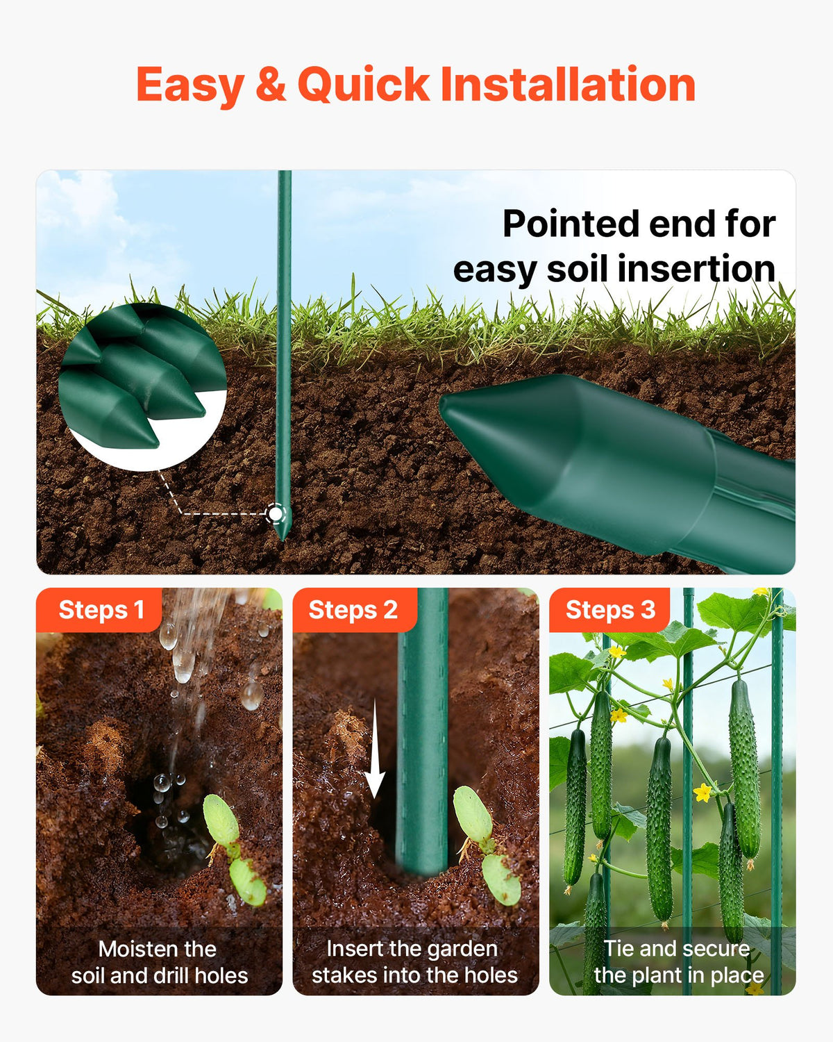 Garden Stakes, 50 Pack, 1455 mm, Plastic Coated Metal Tomato Stakes, Garden Sticks for Plants Support, with V952-ZWZCHYZ15M11VIKZD001V0
