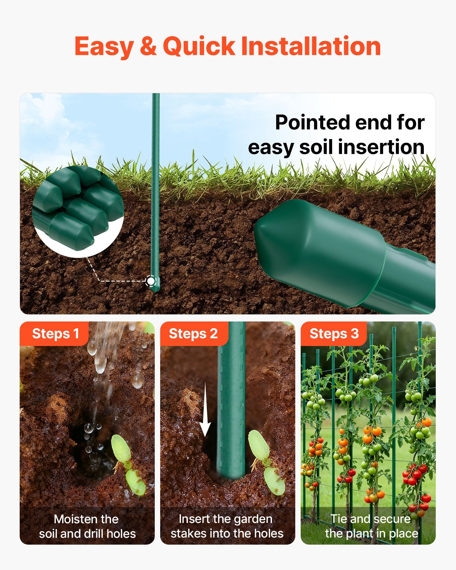 Garden Stakes, 25 Pack, 1800 mm, Plastic Coated Metal Tomato Stakes, Garden Sticks for Plants Support, with V952-ZWZCHYZ18M118QM4M001V0