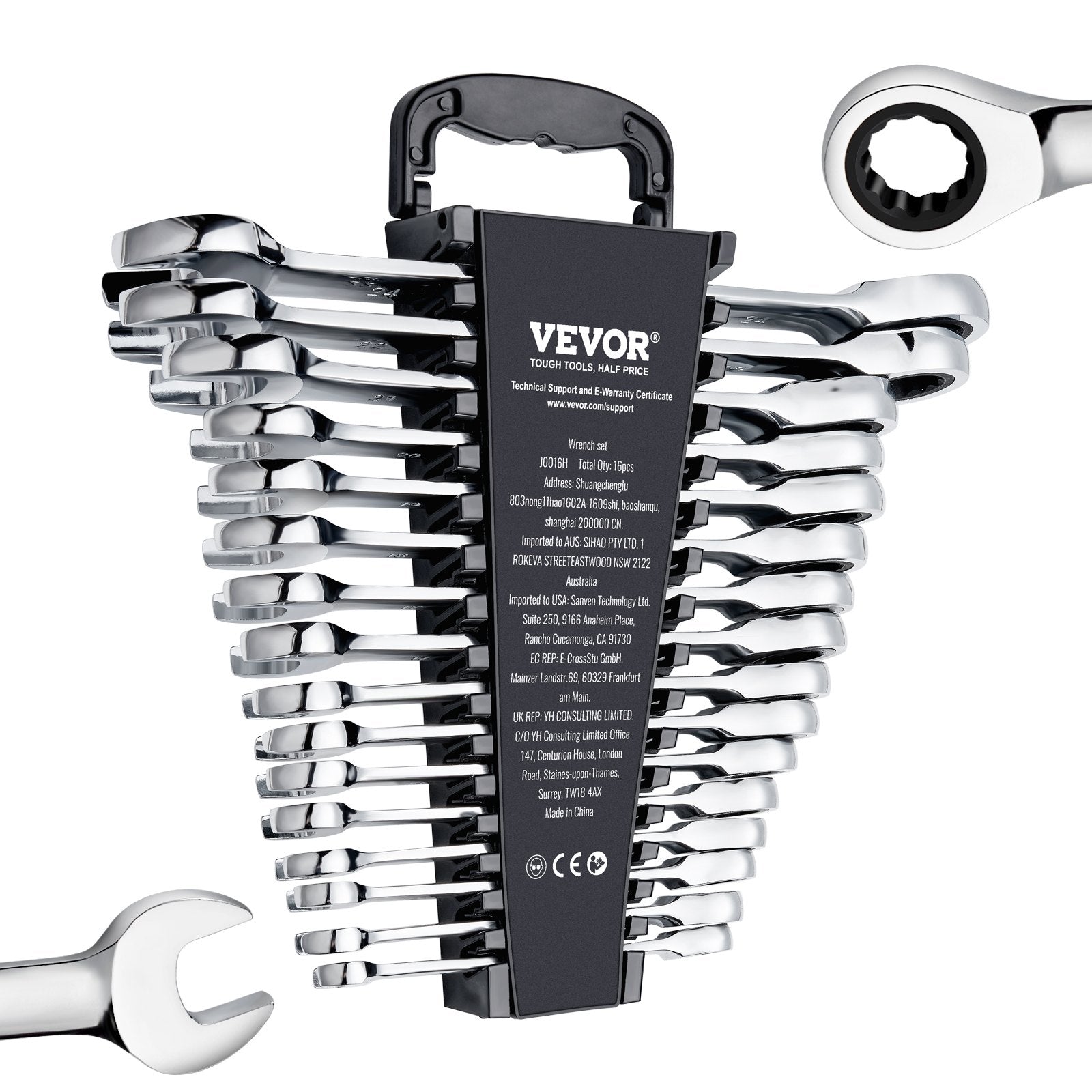 Combination Wrench Set, 16-Piece Ratcheting Wrench Set with Organizer Rack, Cr-V Steel Wrench Set Metric 8 mm V952-ZXBSTZGDK16PX3TR1V0