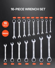 Combination Wrench Set, 16-Piece Ratcheting Wrench Set with Organizer Rack, Cr-V Steel Wrench Set Metric 8 mm V952-ZXBSTZGDK16PX3TR1V0