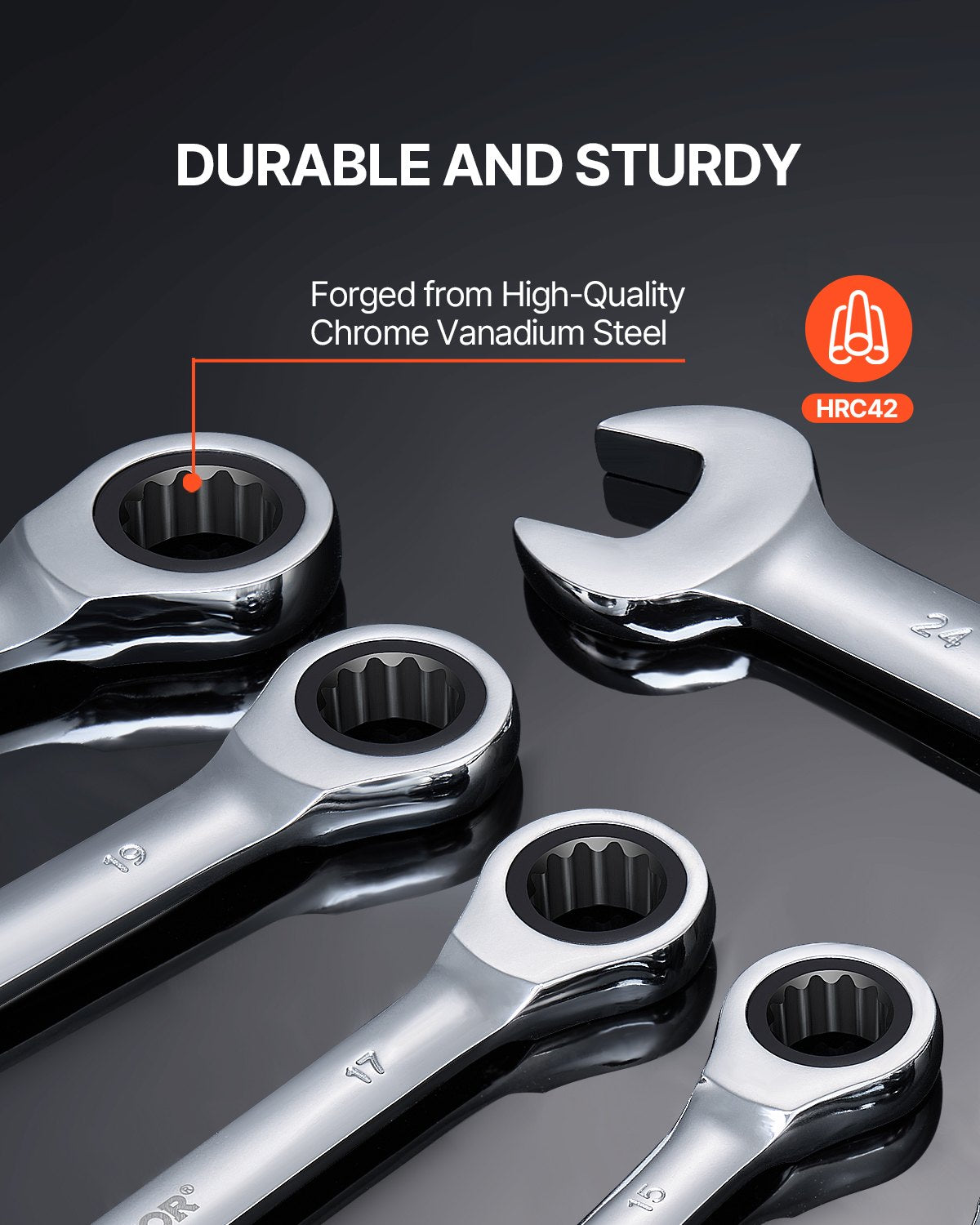 Combination Wrench Set, 16-Piece Ratcheting Wrench Set with Organizer Rack, Cr-V Steel Wrench Set Metric 8 mm V952-ZXBSTZGDK16PX3TR1V0