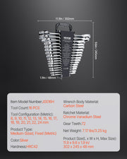 Combination Wrench Set, 16-Piece Ratcheting Wrench Set with Organizer Rack, Cr-V Steel Wrench Set Metric 8 mm V952-ZXBSTZGDK16PX3TR1V0