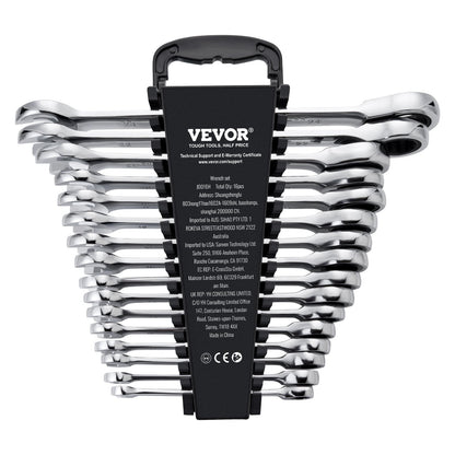 Combination Wrench Set, 16-Piece Ratcheting Wrench Set with Organizer Rack, Cr-V Steel Wrench Set Metric 8 mm V952-ZXBSTZGDK16PX3TR1V0