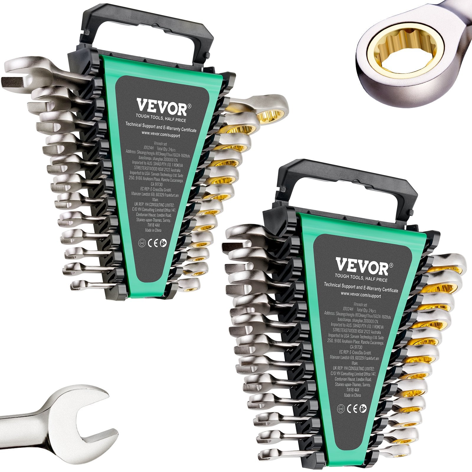 Combination Wrench Set 24 PCS SAE 1/4" - 7/8" Metric 8-19mm Organizer Rack V952-ZXBSTZGDK24PU44S3V0