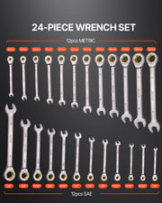 Combination Wrench Set 24 PCS SAE 1/4" - 7/8" Metric 8-19mm Organizer Rack V952-ZXBSTZGDK24PU44S3V0