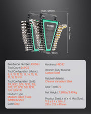 Combination Wrench Set 24 PCS SAE 1/4" - 7/8" Metric 8-19mm Organizer Rack V952-ZXBSTZGDK24PU44S3V0