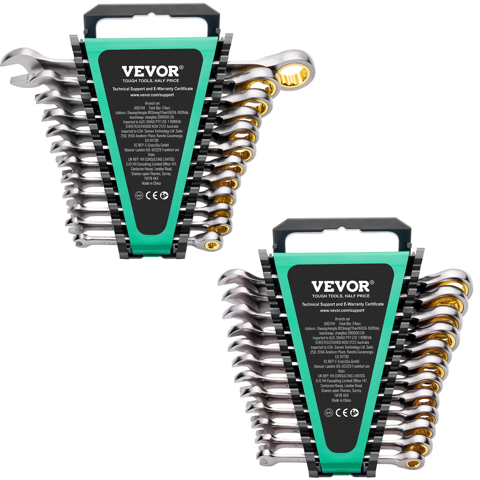 Combination Wrench Set 24 PCS SAE 1/4" - 7/8" Metric 8-19mm Organizer Rack V952-ZXBSTZGDK24PU44S3V0