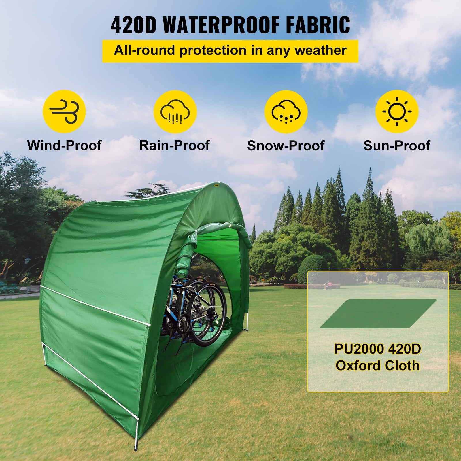 Bike Cover Storage Tent, 420D Oxford Fabric Portable for 4 Bikes, Outdoor Waterproof Anti-Dust Bicycle V952-ZXCCFPLSJDKBDWIWXV0