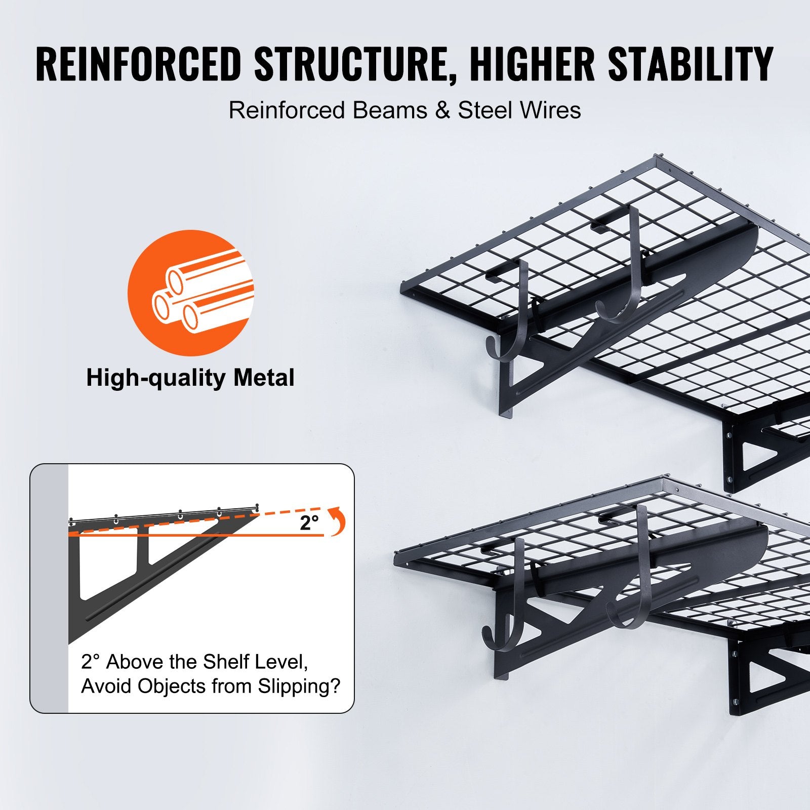 Garage Storage Shelving, 2 Pack, 122 x 61 cm Heavy Duty Garage Shelves Wall Mounted, 502 lbs Load V952-ZXCKGBDHSSC48G32SV0