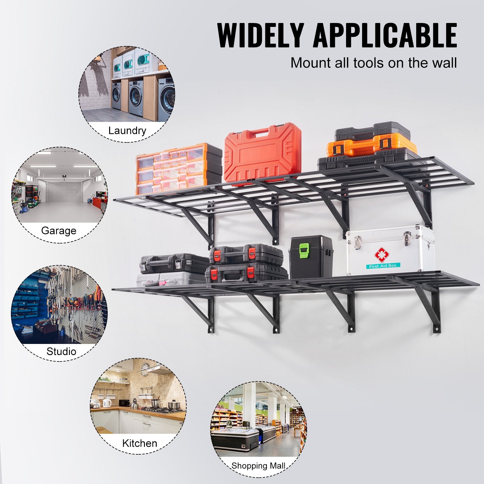 2PCS 72x24in Garage Storage Shelving Wall Mounted Heavy Duty Shelves Rack V952-ZXCKGBHSSCD72F9WLV0