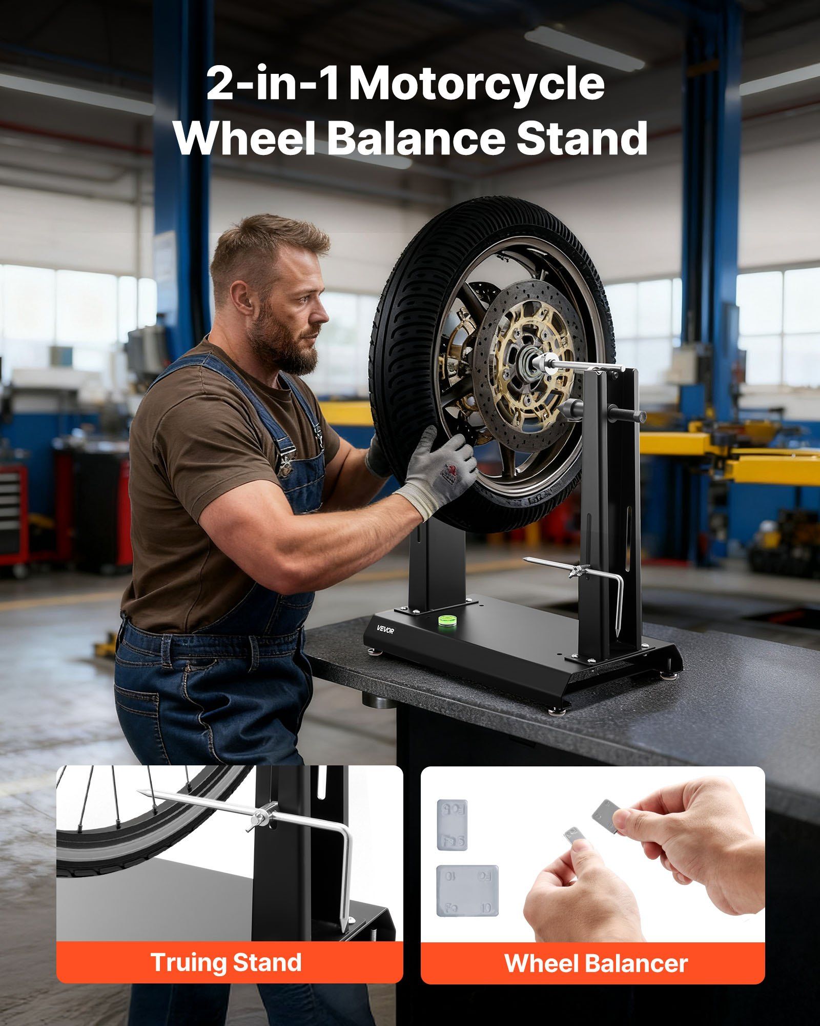 Motorcycle Wheel Balancer, 40 kg Capacity, Tire Balancer & Truing Stand with Adjustable Centering Cones and V952-ZXCLPHJDDPQPB8LAB001V0