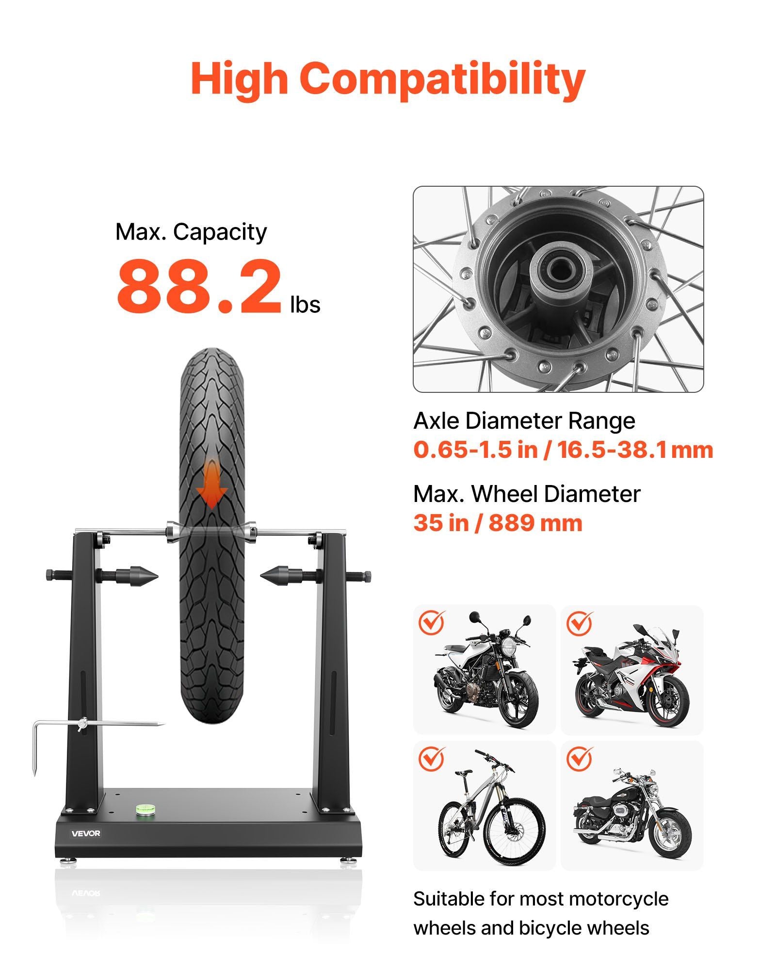 Motorcycle Wheel Balancer, 40 kg Capacity, Tire Balancer & Truing Stand with Adjustable Centering Cones and V952-ZXCLPHJDDPQPB8LAB001V0