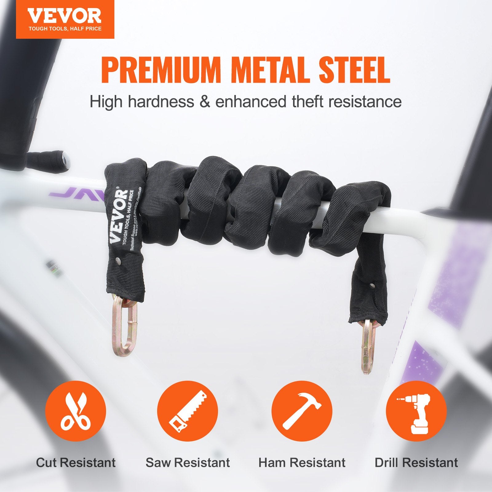 Bike Chain Lock, 5.91 Ft Security Bicycle Chain Lock, Heavy Duty Metal Steel Anti-Theft High Security Bike V952-ZXCLSAQLT95MUDFM0V0