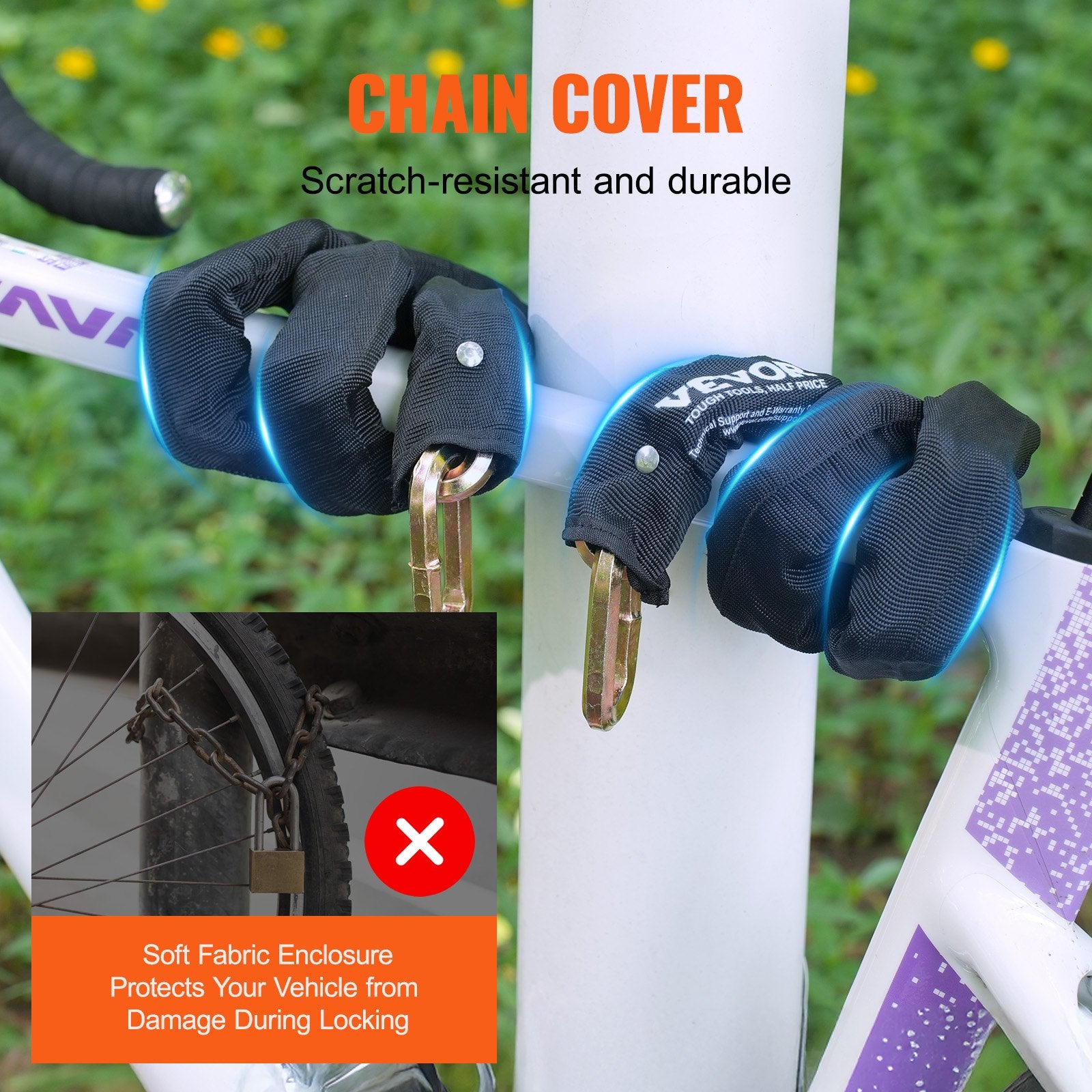 Bike Chain Lock, 5.91 Ft Security Bicycle Chain Lock, Heavy Duty Metal Steel Anti-Theft High Security Bike V952-ZXCLSAQLT95MUDFM0V0