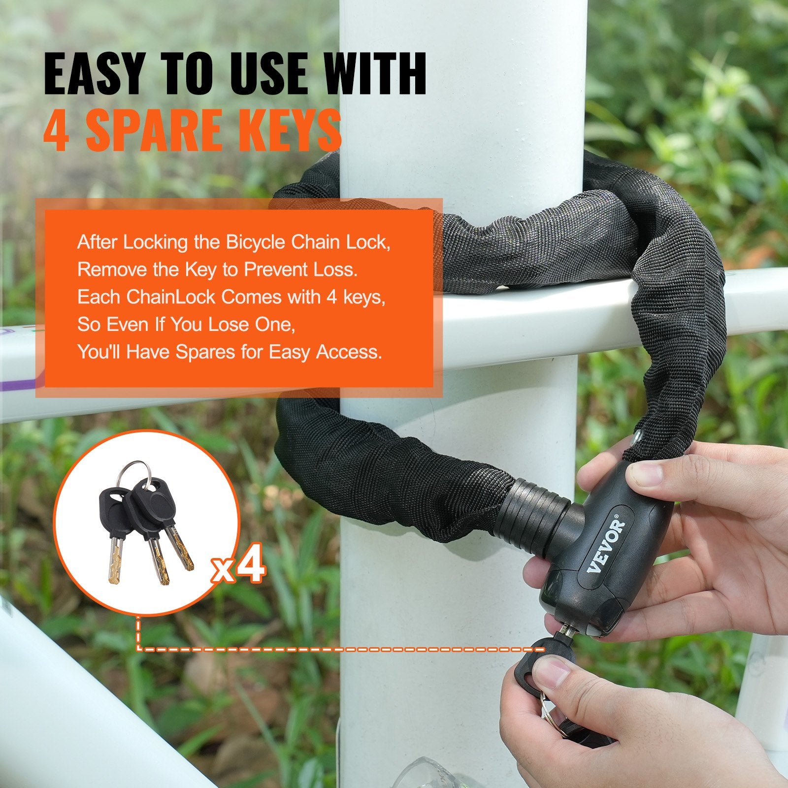 Bike Chain Lock, 3.94 Ft Combination Bicycle Chain Lock with 4 Keys, Heavy Duty Anti-Theft High Security Bike V952-ZXCLSYTSLS8MB6UPYV0