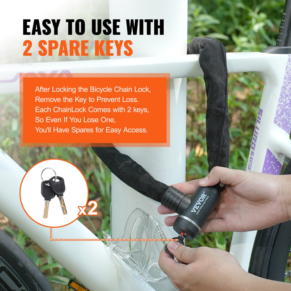 Bike Chain Lock, 2.79 Ft Combination Bicycle Chain Lock with 2 Keys, Heavy Duty Anti-Theft High Security Bike V952-ZXCLSYTSLS8MJZQRKV0
