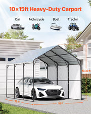 Heavy Duty Metal Carport, 10' x 15' Outdoor Carport with Galvanized Steel Frame & Roof, Car Tent Garage Shade V952-ZXCP10X15FT0DUG2BV0