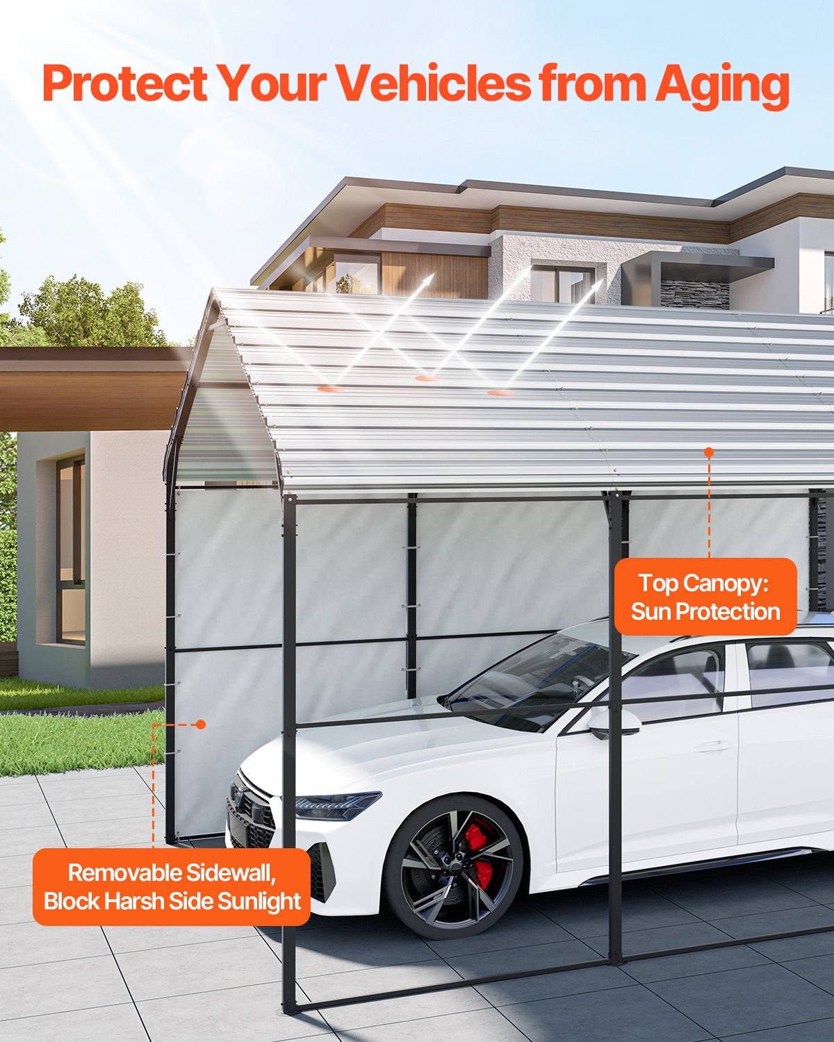 Heavy Duty Metal Carport, 10' x 15' Outdoor Carport with Galvanized Steel Frame & Roof, Car Tent Garage Shade V952-ZXCP10X15FT0DUG2BV0