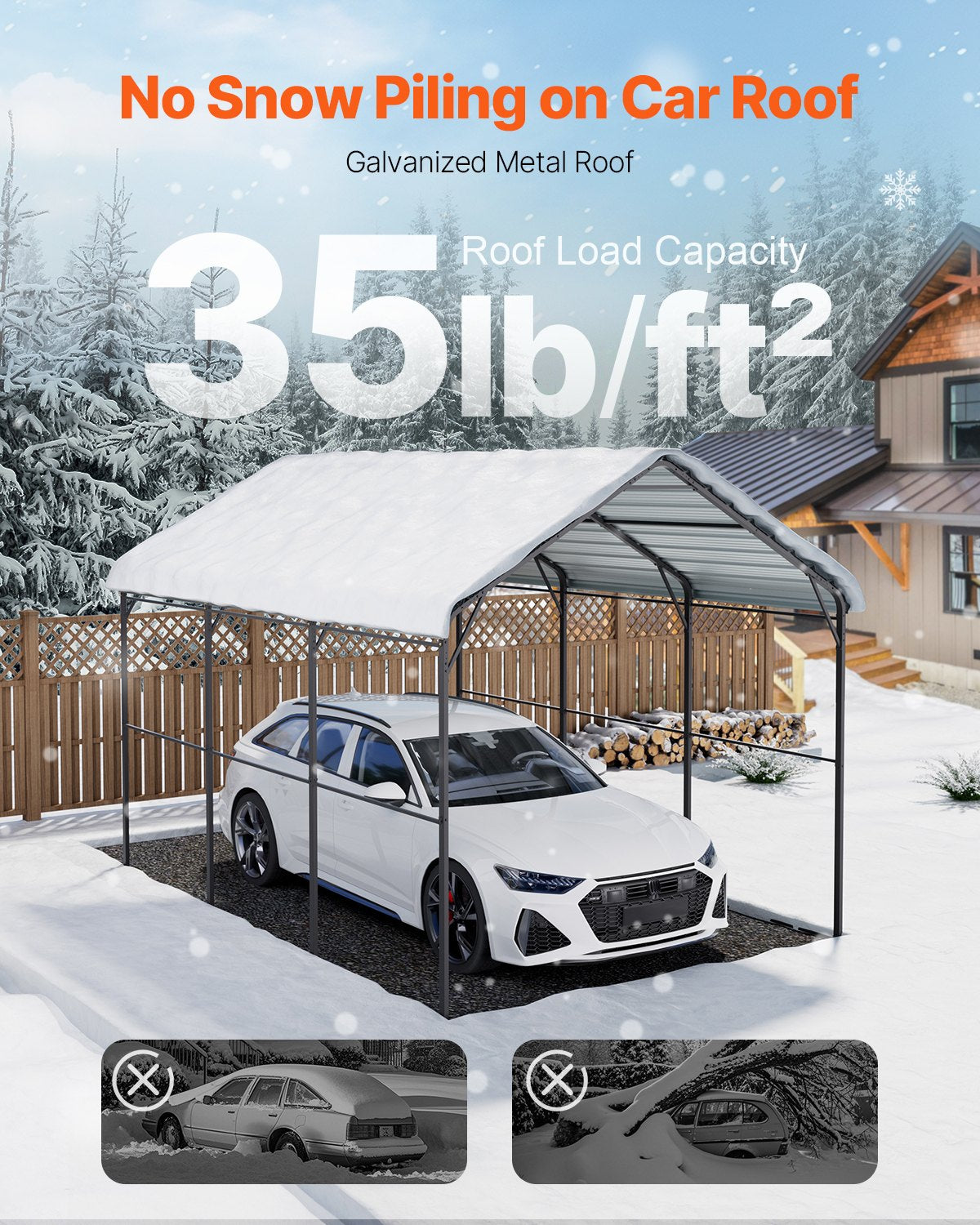 Heavy Duty Metal Carport, 10' x 15' Outdoor Carport with Galvanized Steel Frame & Roof, Car Tent Garage Shade V952-ZXCP10X15FT0DUG2BV0