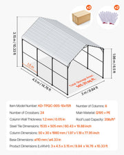 Heavy Duty Metal Carport, 10' x 15' Outdoor Carport with Galvanized Steel Frame & Roof, Car Tent Garage Shade V952-ZXCP10X15FT0DUG2BV0